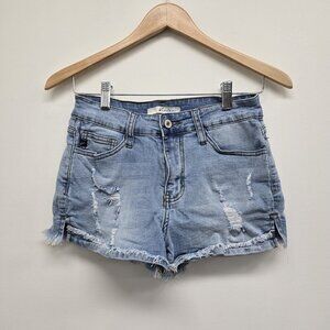 Kancan Denim Jean Shorts Womens Size 5/26 Light Wash Distressed Raw Edge Hem